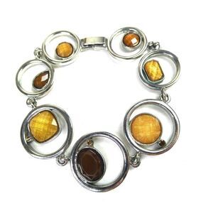 Lia Sophia Mod Neutral Silver Tone Circle Bracelet Brown Camel Oval Square 7.5"